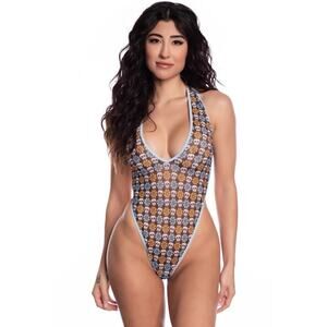 🦋B2G1🦋MIDNIGHT BALLERINA Skull Blossoms Mesh Romper Teddy ONE SIZE | Dance Wear